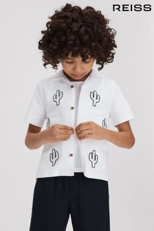 Reiss White Aurora Cotton Cactus Cuban Collar Shirt (N74047) | SGD 99
