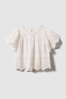 Reiss Ivory Laverne Teen Cotton Broderie Blouse (N74065) | SGD 146