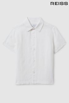 Reiss White Holiday Senior Short Sleeve Linen Shirt (N74071) | €55