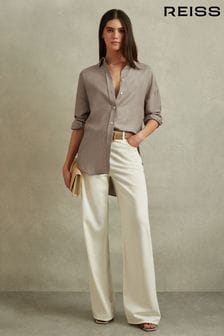 Reiss Mink Sian Relaxed Fit Lyocell Linen Button Through Shirt (N74075) | $272