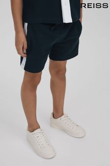 Marineblau/Weiß - Reiss Strukturierte, melierte Baumwollshorts mit Kordelzugbund (N74077) | 59 €