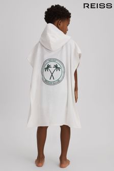 Reiss White Afar Cotton Blend Hooded Poncho (N74078) | 214 SAR