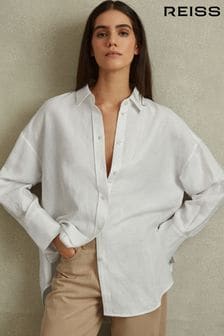 Reiss White Sian Relaxed Fit Lyocell Linen Button Through Shirt (N74082) | 86,940 Ft
