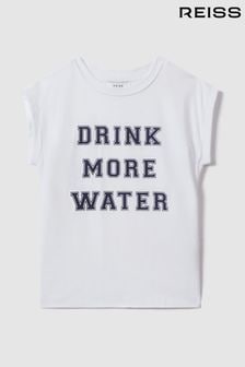 Reiss Ivory Tereza Teen Slogan Crew Neck T-Shirt (N74090) | $37