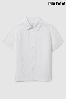 Reiss White Holiday Teen Short Sleeve Linen Shirt (N74110) | OMR32