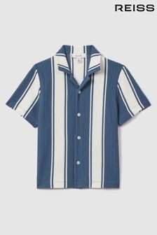 Reiss Airforce Blue/White Alton Teen Ribbed Cuban Collar Shirt (N74113) | OMR29