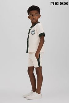 Reiss Ecru/Green Ark Junior Textured Cotton Baseball Shirt (N74175) | 279 QAR