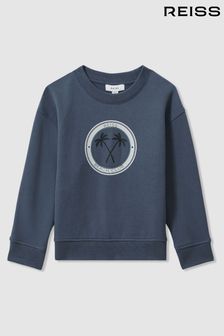 Bleu avio - Sweat-shirt col ras du cou en coton à motif Reiss Marin (N74187) | €47