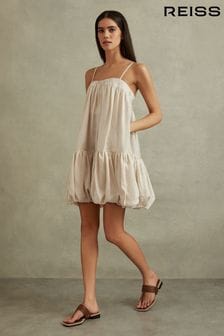 Reiss Cream Emery Bubble Hem Removable Strap Mini Dress (N74196) | $438