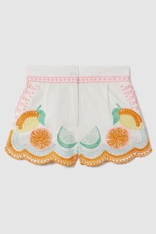 Reiss Ivory Print Cesca Teen Cotton Broderie Shorts (N74203) | AED346