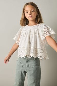 Reiss Ivory Laverne 9-13 yrs Cotton Broderie Blouse (N74208) | $88