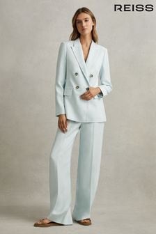 Reiss Blue Lori Viscose-Linen Double Breasted Suit Blazer (N74213) | 2,280 SAR