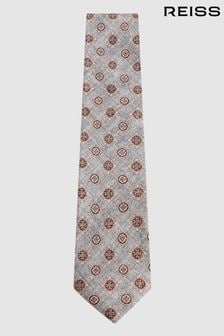 Reiss Grey Melange Vasari Silk Medallion Print Tie (N74216) | OMR51