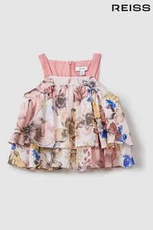 Reiss Pink Arina Tiered Floral Print Top Co-Ord (N74217) | EGP4,500