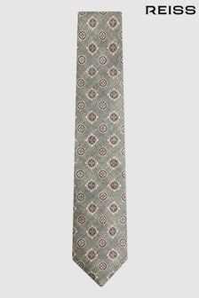 Salbei meliert - Reiss Vasari Seidenkrawatte mit Medaillon-Print (N74235) | 106 €