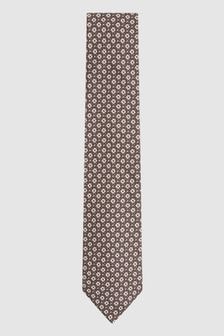 Reiss Brown Melange Croce Silk Medallion Print Tie (N74236) | 500 QAR