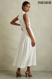 Reiss White Heidi Petite Viscose Linen Belted Midi Dress (N74238) | 1,362 SAR