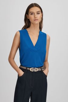 Reiss Blue Taylor V-Neck Shell Blouse (N74269) | AED490