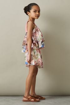 Reiss Pink Arina Junior Tiered Floral Print Top Co-Ord (N74270) | €64