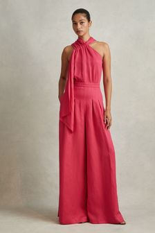 Reiss Coral Selena Petite Linen Blend Drape Jumpsuit (N74273) | OMR201