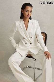 Reiss White Lori Petite Viscose-Linen Double Breasted Suit Blazer (N74286) | OMR224