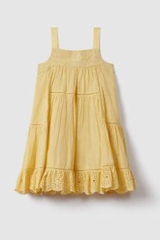 Reiss Yellow Nettie Teen Loose Cotton Broderie Dress (N74289) | $108