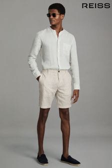 Reiss Ecru Stripe Ezra Cotton Blend Internal Drawstring Shorts (N74291) | OMR74