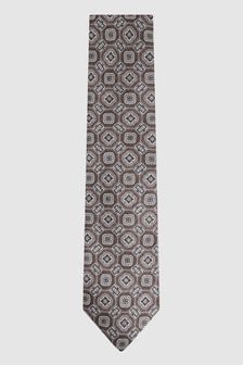 Reiss Tobacco Assisi Silk Medallion Print Tie (N74292) | OMR51