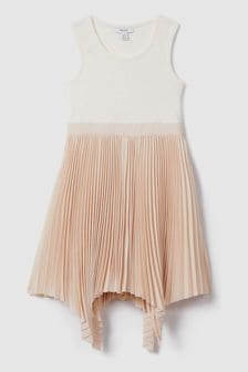 Reiss Ecru Harriet Teen Pleated Asymmetric Dress (N74300) | 698 QAR