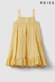 Reiss Yellow Nettie Junior Loose Cotton Broderie Dress (N74301) | €95
