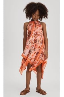 Reiss Pink Print Akari Junior Printed Draped Halter Neck Dress (N74306) | €95