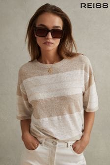 Reiss Neutral/Ivory Isla Knitted Crew Neck T-Shirt (N74344) | 903 SAR