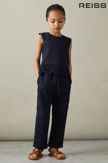 Reiss Navy Sophie 4-9 yrs Sophie Teen Cotton Broderie Drawstring Trousers (N74353) | $71