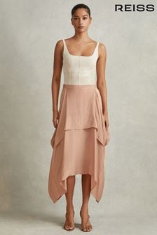 Reiss Maisie Side Pleat Asymmetric Midi Skirt