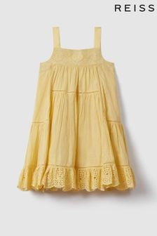 Reiss Yellow Nettie Senior Loose Cotton Broderie Dress (N74375) | 566 SAR