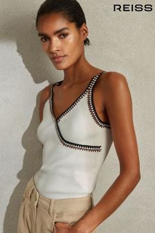 Reiss White/Camel Kiki Knitted Crochet Trim Vest (N74408) | €180