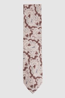 Reiss Tobacco/Oatmeal Giovanni Silk Paisley Print Tie (N74409) | 520 SAR