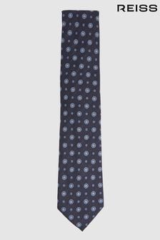 Reiss Navy Orvieto Cotton Silk Medallion Design Tie (N74412) | €88