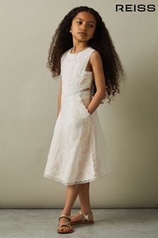 Reiss Ivory Cassie Junior Embroidered Lace Dress (N74430) | AED540