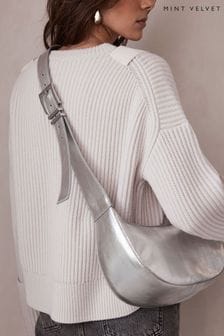 Mint Velvet Silver Leather Cross-Body Bag (N74469) | 589 QAR