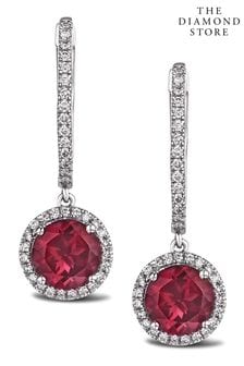 The Diamond Store Red Astra 7.10ct Lab Ruby and Diamond Halo Drop Earrings (N74618) | €445