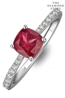 The Diamond Store Red Astra 2.00ct Lab Ruby And Diamond Cushion Cut Ring (N74643) | €253