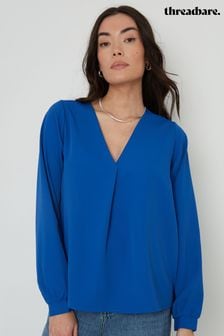 Threadbare Blue V-Neck Long Sleeve Blouse (N74729) | $45