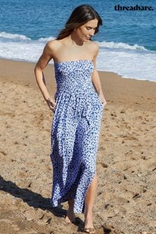 Threadbare Blue 100% Cotton Jersey Bandeau Maxi Dress with Pockets (N74739) | $48