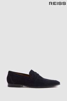 Reiss Navy Bray Suede Suede Slip On Loafers (N74785) | $315