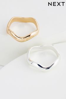 Gold/Silver Tone Wave Rings 2 Pack Made With Recycled Zinc (N74815) | 11 €