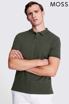 MOSS Khaki Green Pique Polo Shirt