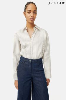 كريم/أزرق داكن - Jigsaw Cotton Poplin Stripe Shirt (N74887) | 638 د.إ