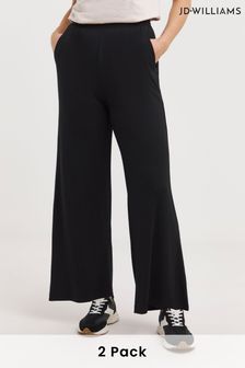 JD Williams Black Jersey Wide Leg Trousers 2 Pack (N74988) | LEI 203