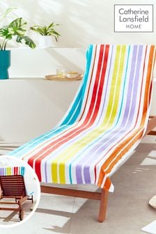 Catherine Lansfield White Rainbow Stripe Sun Lounger Extra Long Beach Towel (N75146) | €22